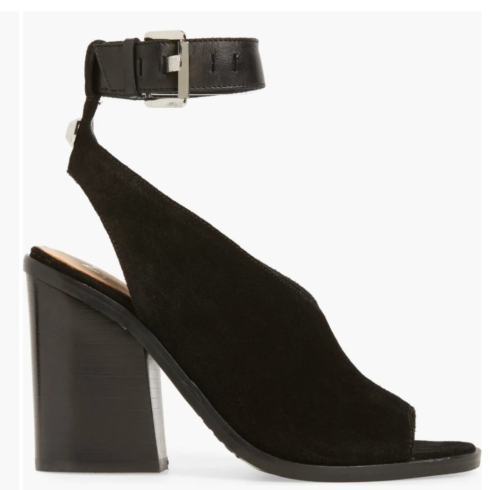 Marc Fisher LTD Vidal Ankle Strap Sandal (Women) 9.5M, BLACK SUEDE